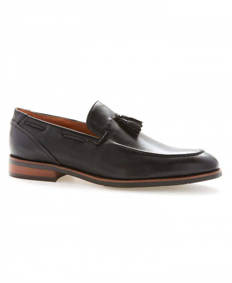 Perry Ellis Braided Leather Tassel Loafer Black | 736RUPSOY