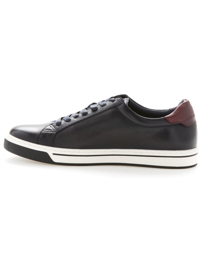 Perry Ellis Burnished Leather Sneaker Navy | 068EYOPZF