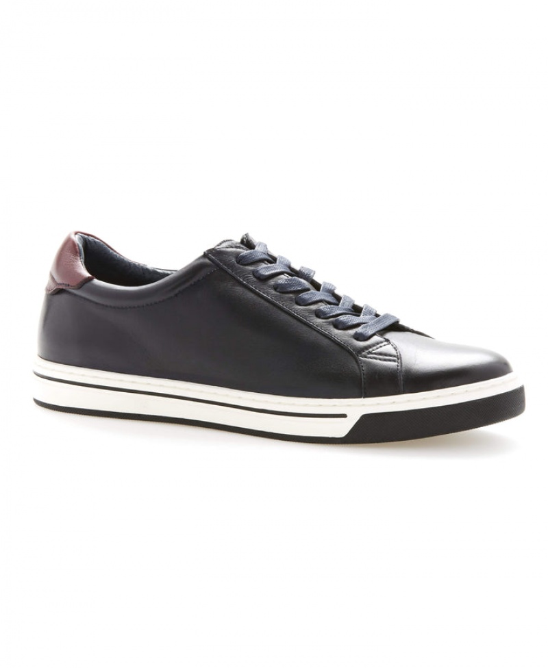 Perry Ellis Burnished Leather Sneaker Navy | 068EYOPZF