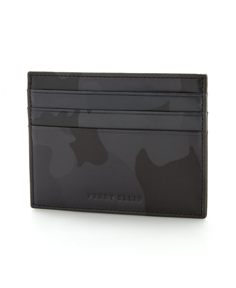 Perry Ellis Camo Six-Slot Card Case Blk | 795IGWYOP