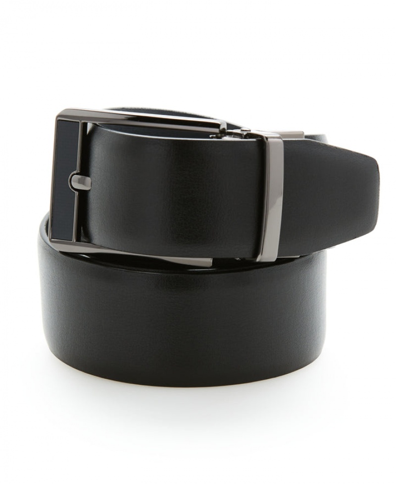 Perry Ellis Carbon Leather Reversible Belt Black | 895EHJLDN