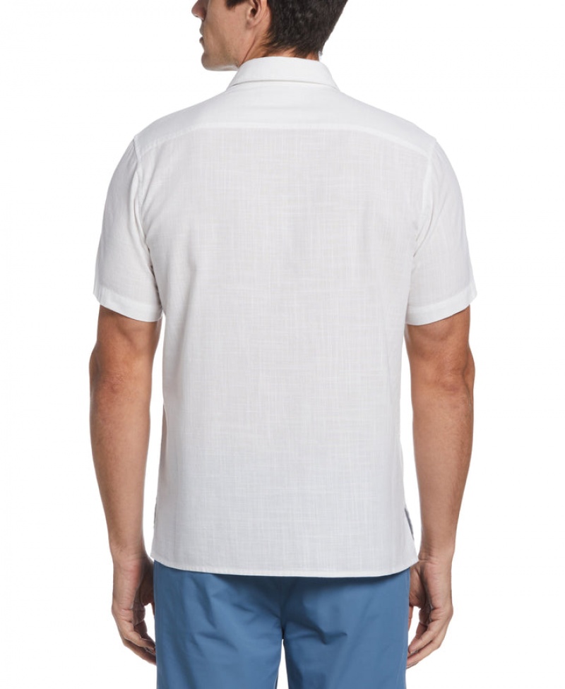 Perry Ellis Cotton Slub Embroidered Motif Shirt Bright White | 609NPFMKT