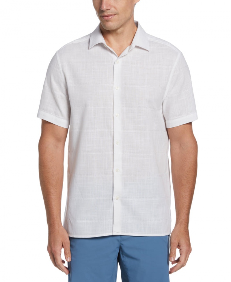 Perry Ellis Cotton Slub Plaid Shirt Bright White | 498ZIMRLU