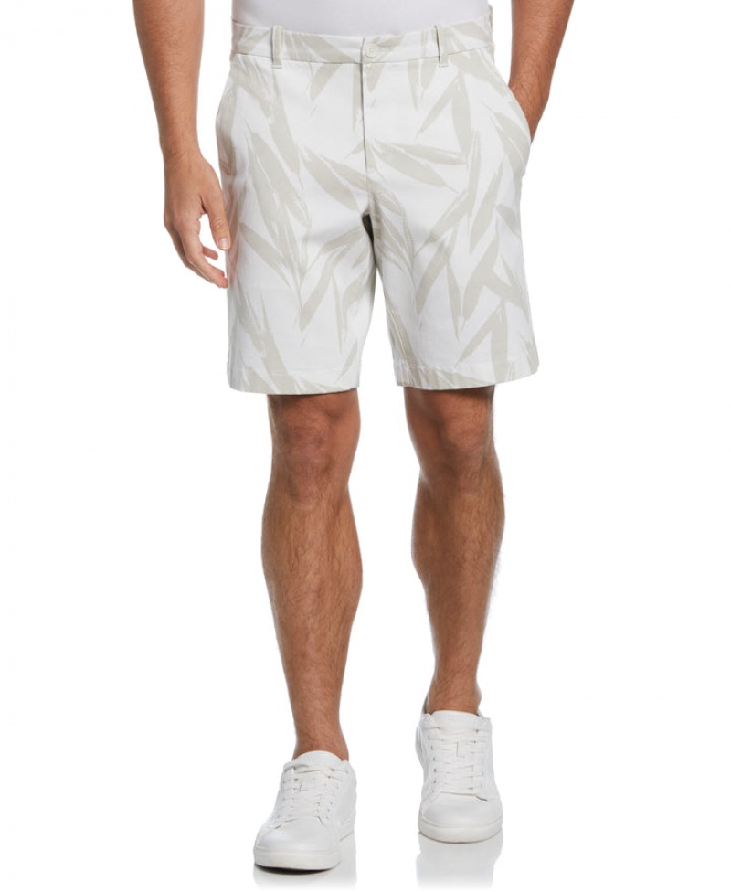 Perry Ellis Cotton Twill Printed Shorts Bright White | 041RAXEQI