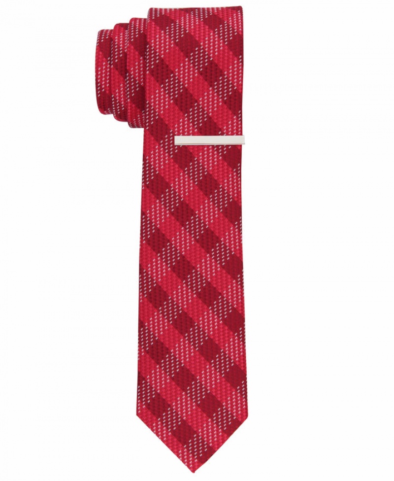 Perry Ellis Denin Check Slim Tie Red | 069AUEJOF