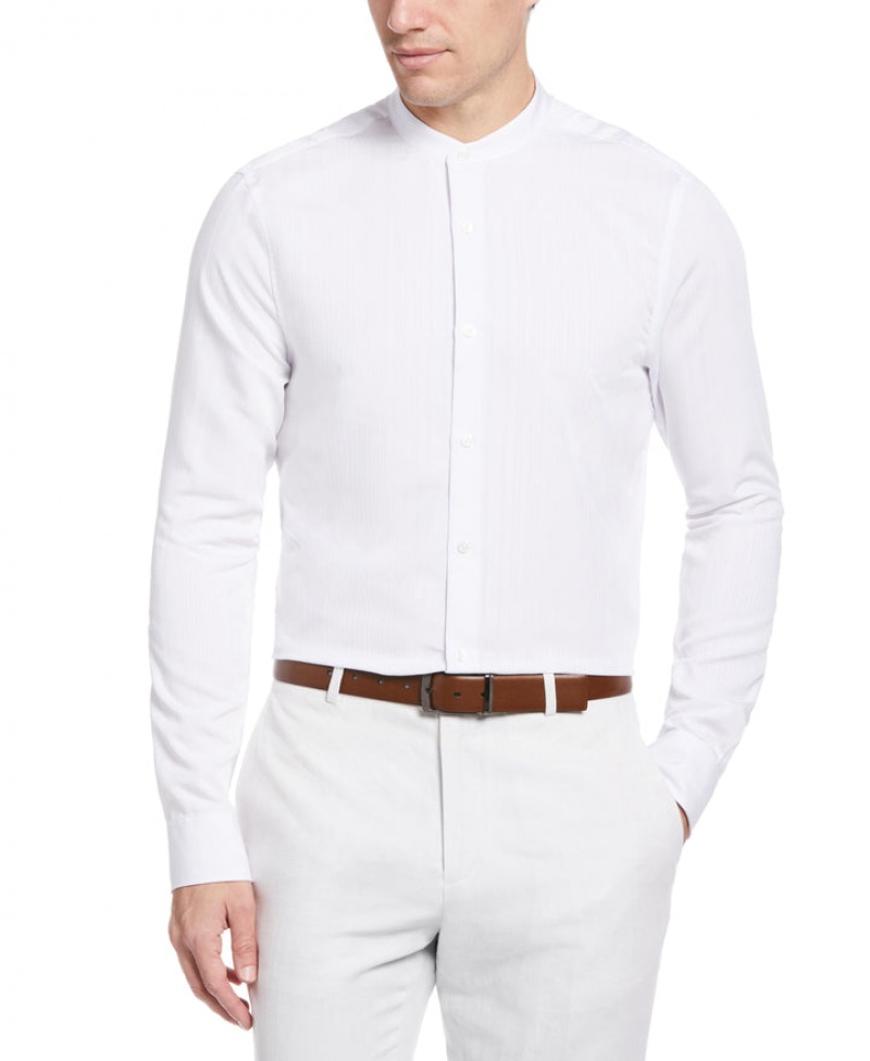 Perry Ellis Dobby Banded Stretch Collar Shirt Bright White | 893PSYHMV