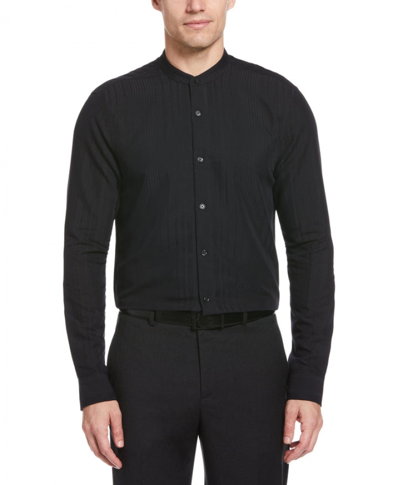 Perry Ellis Dobby Banded Stretch Collar Shirt Black | 731ZCJHTE