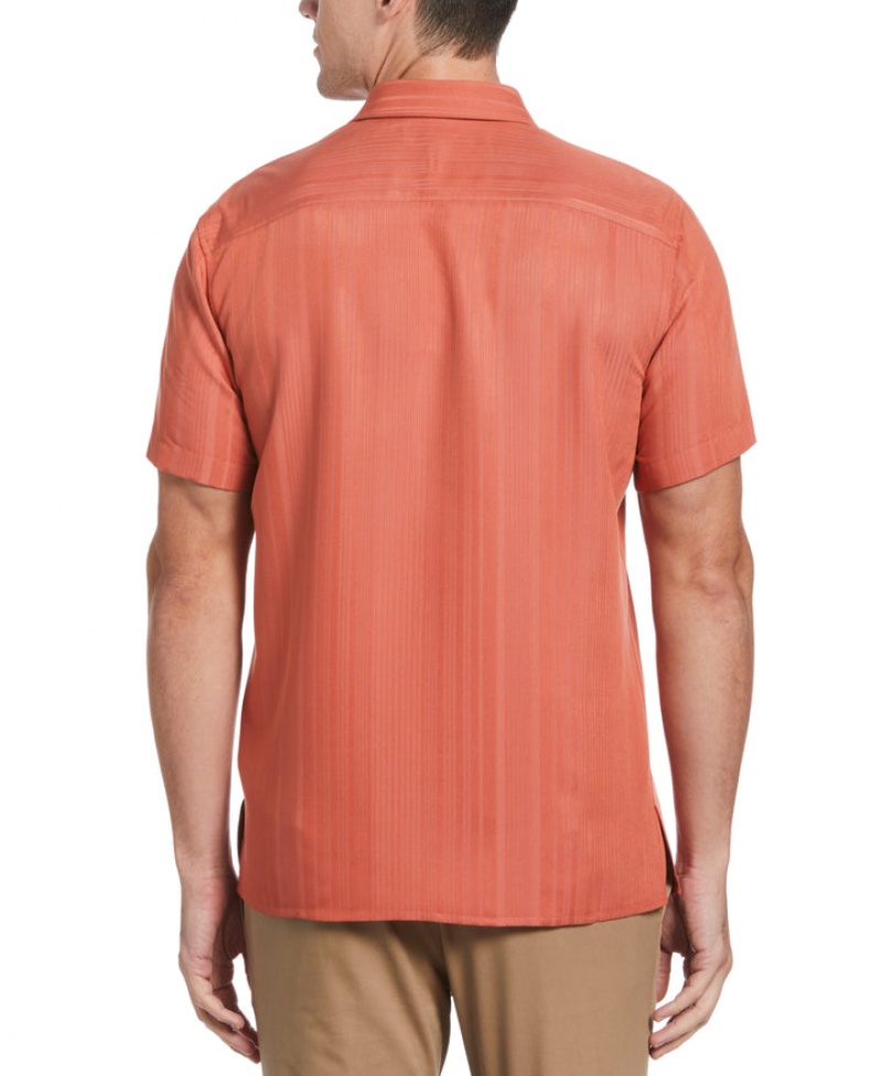 Perry Ellis Dobby Sateen Stripe Shirt Etruscan Red | 097CKRNDM