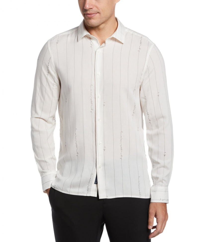 Perry Ellis Dobby Writing Print Shirt Bright White | 106ZHKXLU