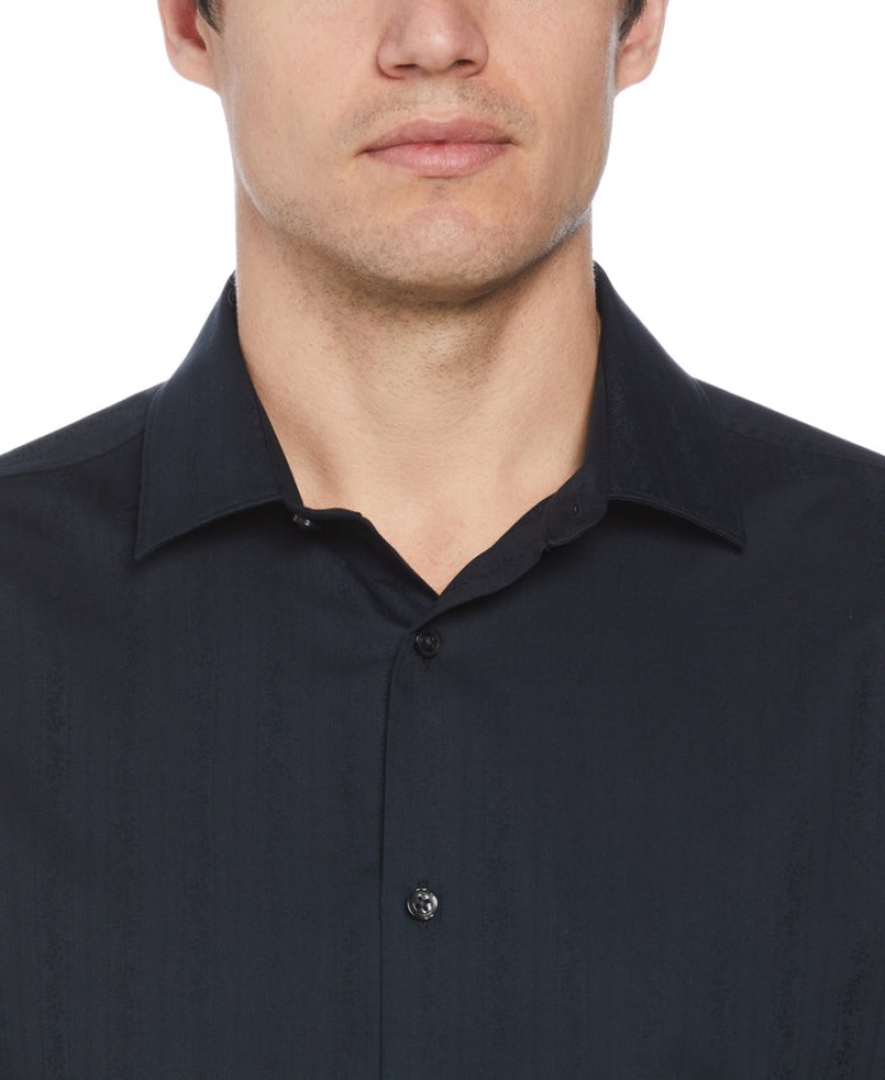 Perry Ellis Floral Jacquard Shirt Black | 461NUOWHS