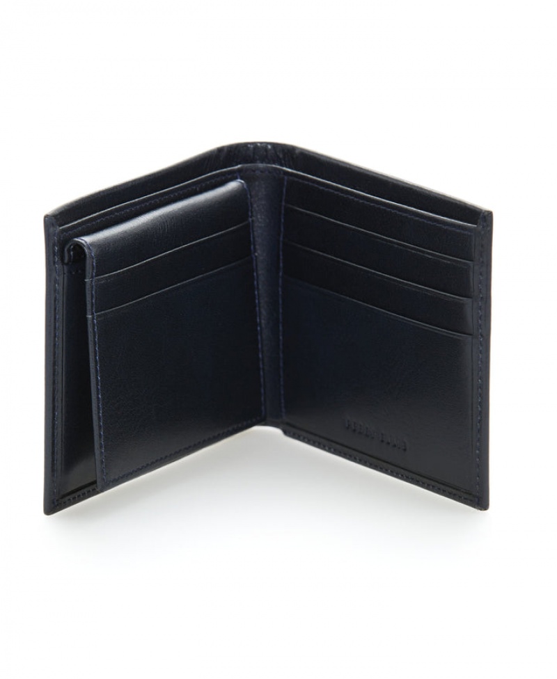 Perry Ellis Genuine Glazed Leather Wallet Navy | 452MCLXYS