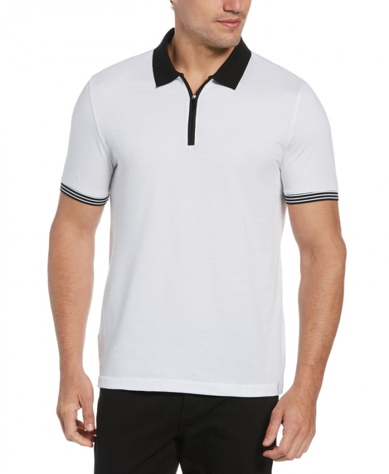 Perry Ellis ICON Quarter Zip Polo Bright White | 231GWBPSM