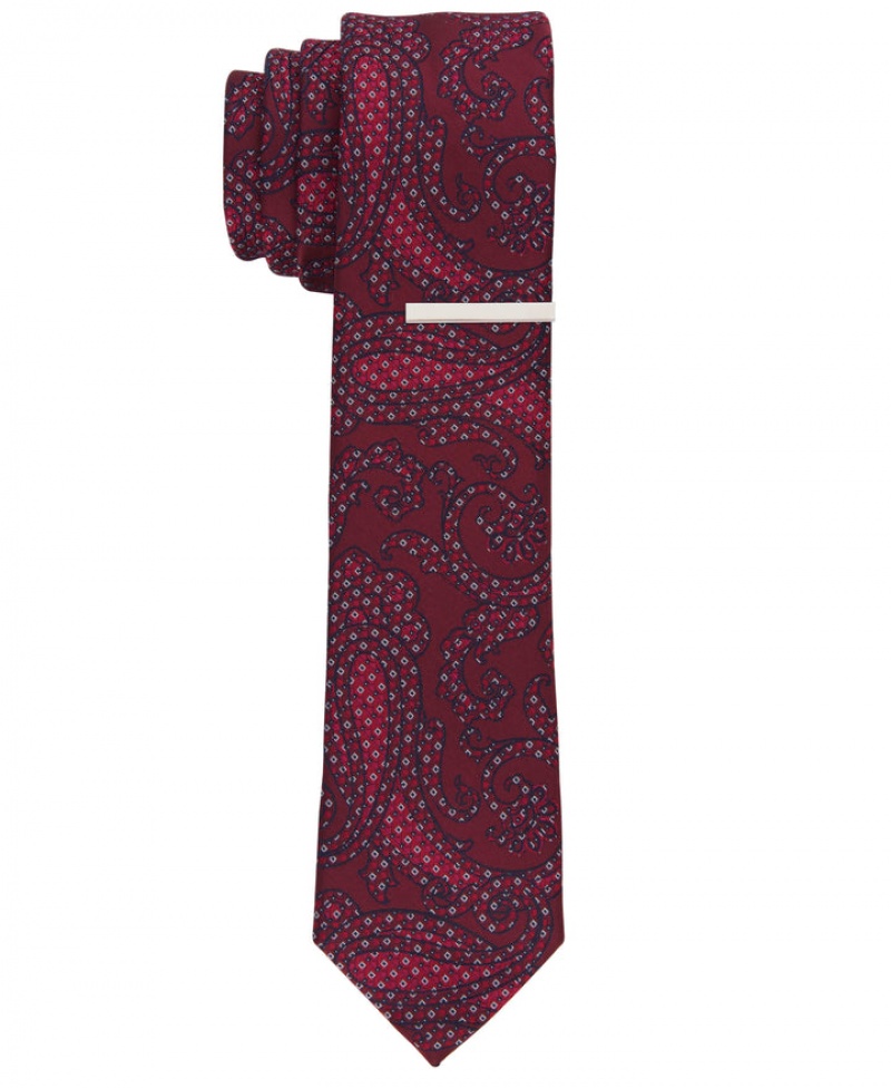 Perry Ellis Lasky Paisley Slim Tie Red | 078KOBJQN