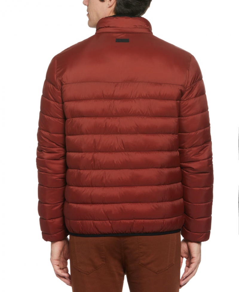 Perry Ellis Lightweight Hooded Puffer Jacket Fired Brick | 935PAOMBQ