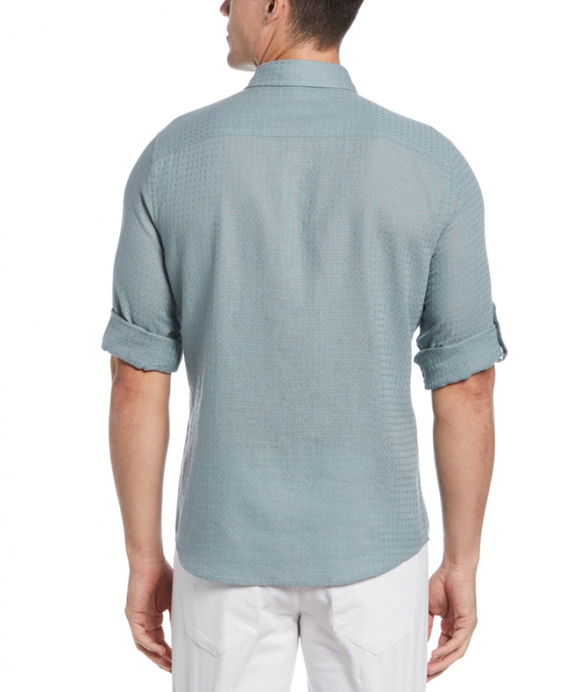 Perry Ellis Linen Blend Dobby Roll Sleeve Shirt Lead | 630HPDFQX