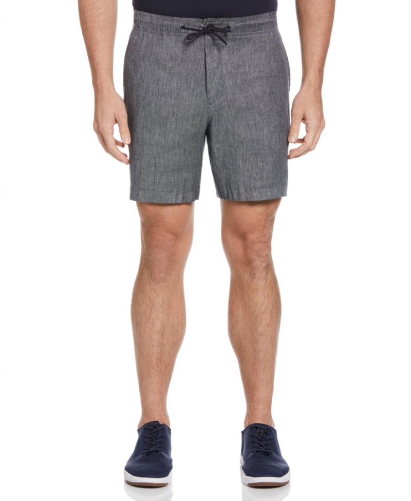 Perry Ellis Linen Blend Drawstring Short Dark Sapphire | 472DQIMXG