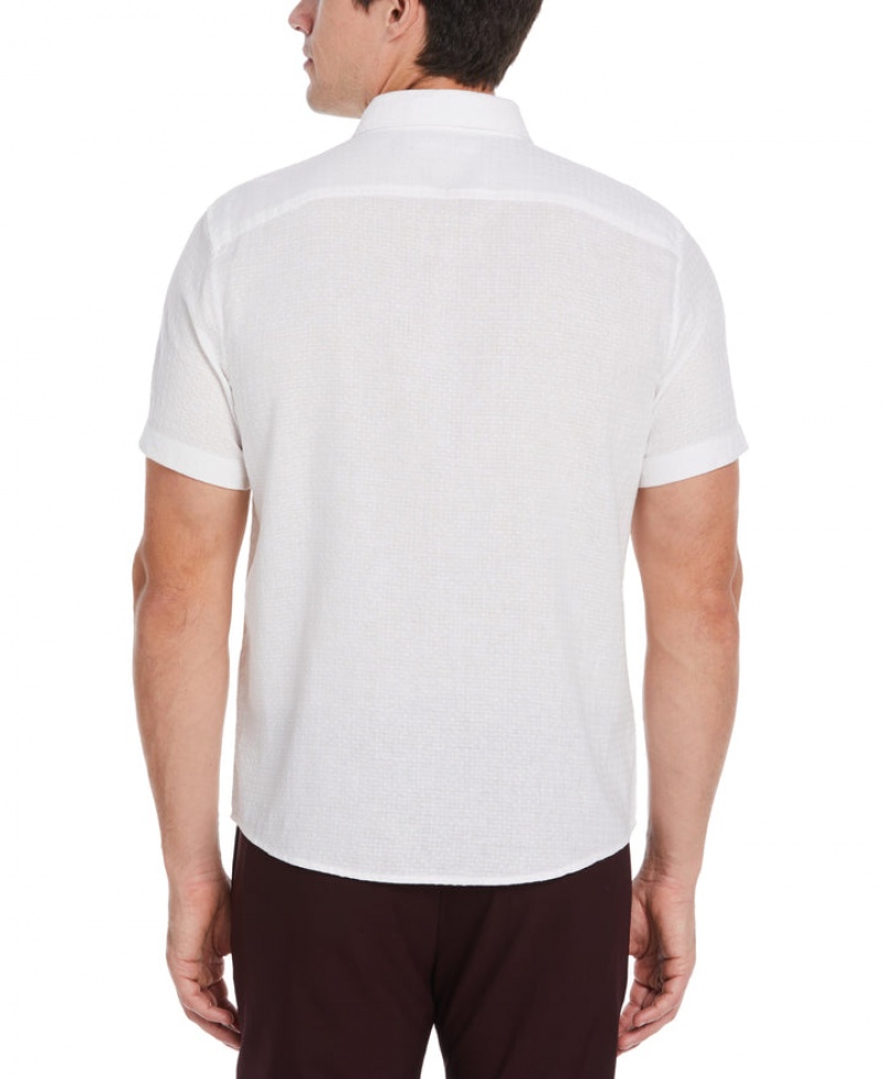 Perry Ellis Linen Dobby Short Sleeve Shirt Bright White | 176GMEAXJ