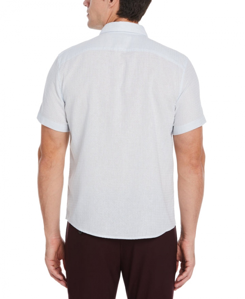 Perry Ellis Linen Dobby Short Sleeve Shirt Country Air | 810KRDYHW