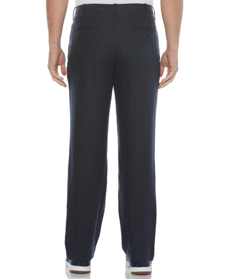 Perry Ellis Linen Drawstring Pant Navy | 752KCUSTM