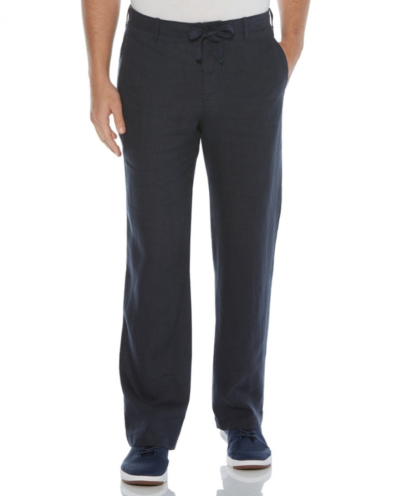 Perry Ellis Linen Drawstring Pant Navy | 752KCUSTM