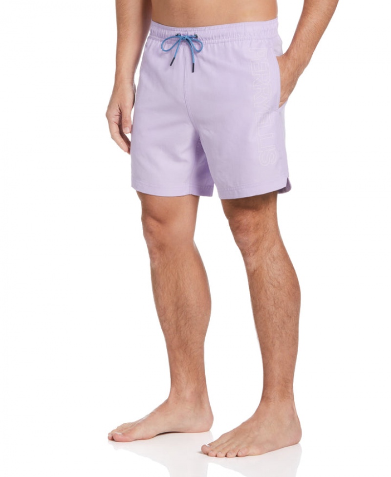 Perry Ellis Logo Print Swim Short Lilac Breeze | 084JFAKDU