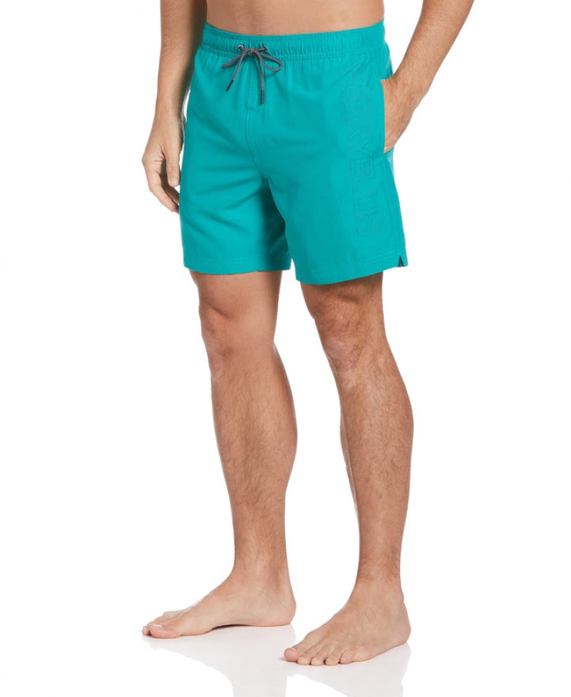 Perry Ellis Logo Print Swim Short Ocean Floor | 083EXLKAQ