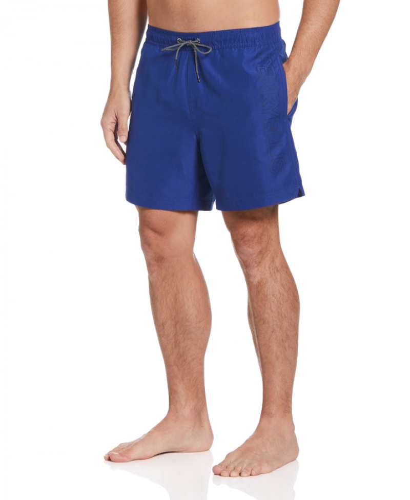 Perry Ellis Logo Print Swim Short Sodalite Blue | 726ANJHED