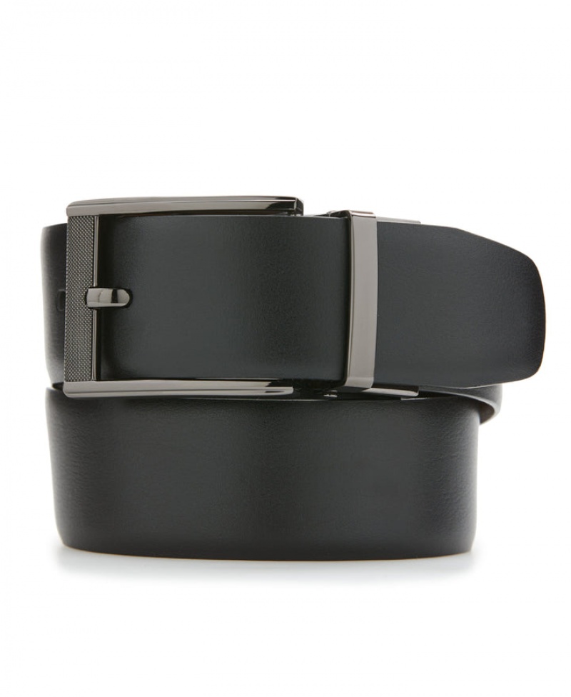 Perry Ellis Mesh Buckle Black Leather Belt Black | 483AXENUO