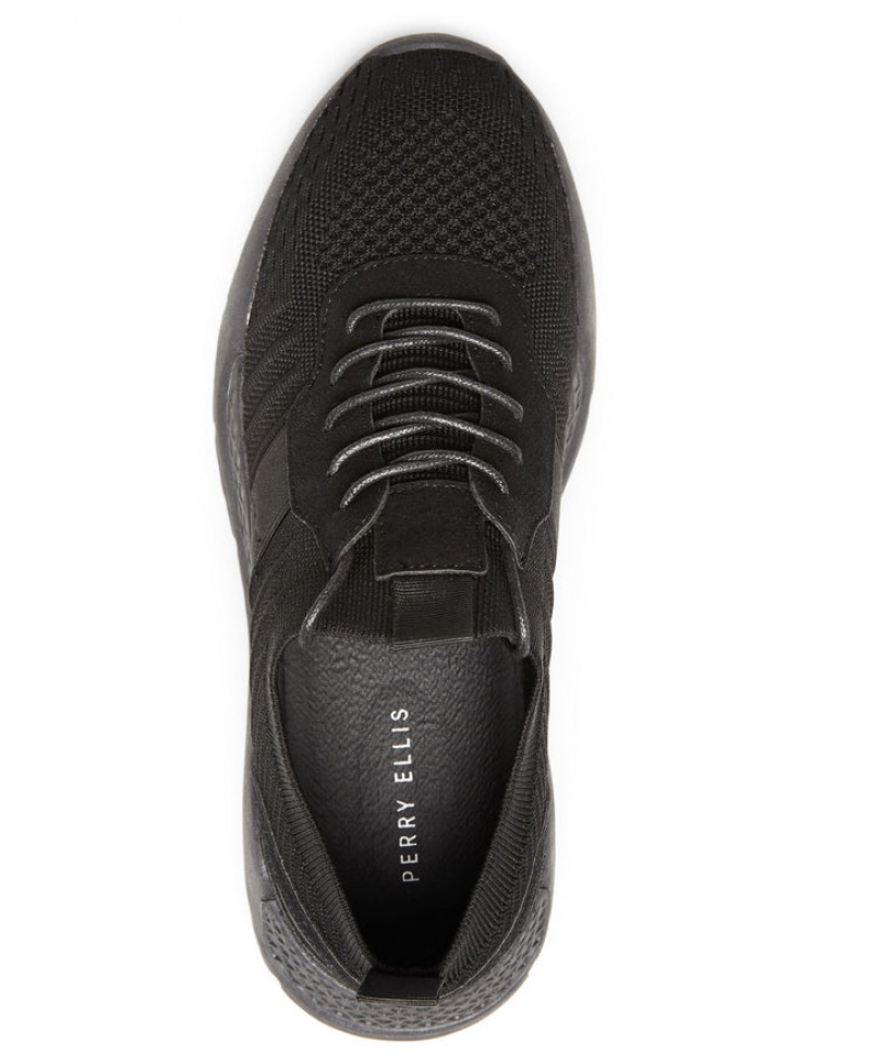 Perry Ellis Mesh Knit Sneaker Black | 461UXYZSA