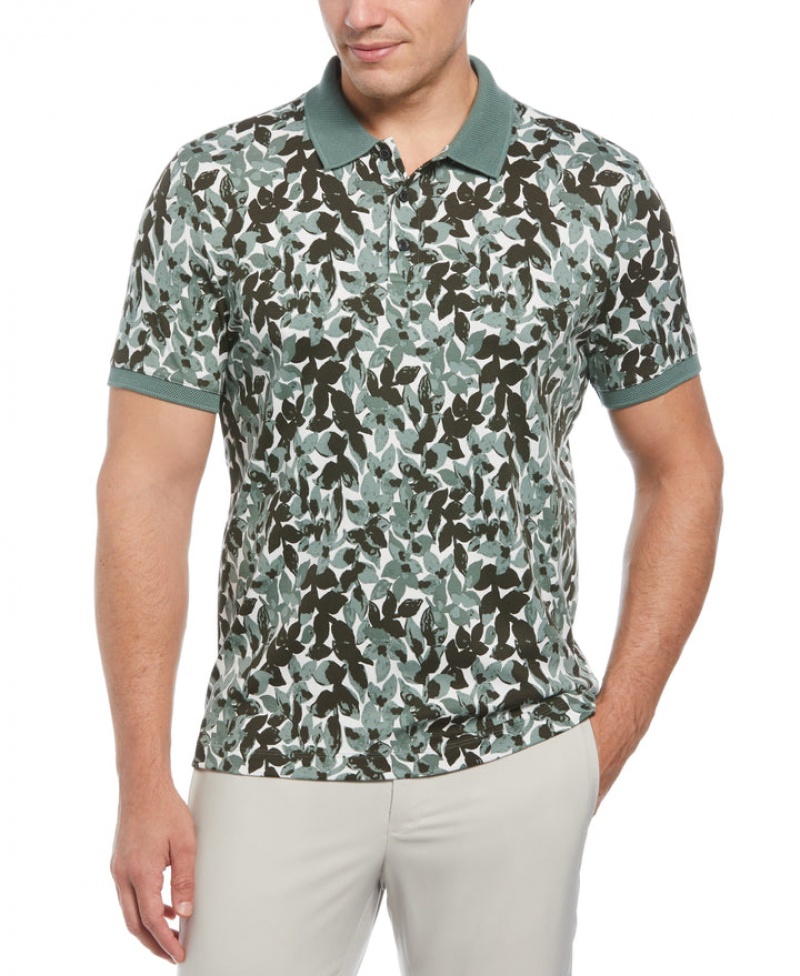 Perry Ellis NEW! Leaf Print Polo Dark Forest | 091QOMFBN