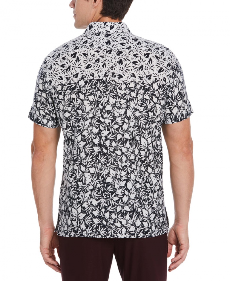 Perry Ellis NEW! Linen Blend Floral Ombre Print Shirt Dark Sapphire | 528WKDRHN