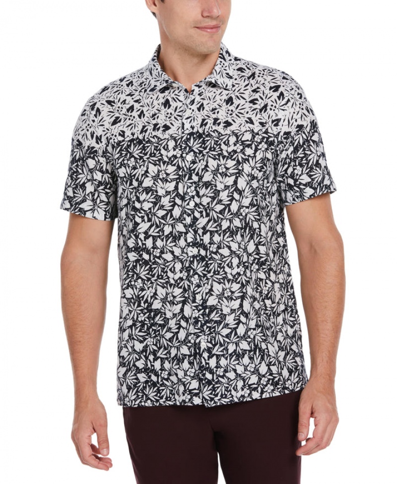 Perry Ellis NEW! Linen Blend Floral Ombre Print Shirt Dark Sapphire | 528WKDRHN