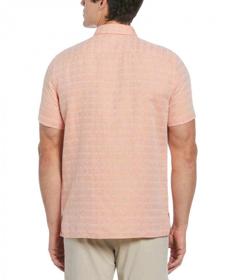 Perry Ellis NEW! Linen Blend Textured Shirt Brandied Melon | 018ONYVWQ