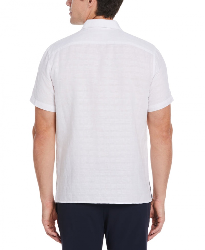 Perry Ellis NEW! Linen Blend Textured Shirt Bright White | 863ZXYCGH