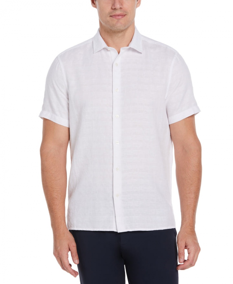 Perry Ellis NEW! Linen Blend Textured Shirt Bright White | 863ZXYCGH