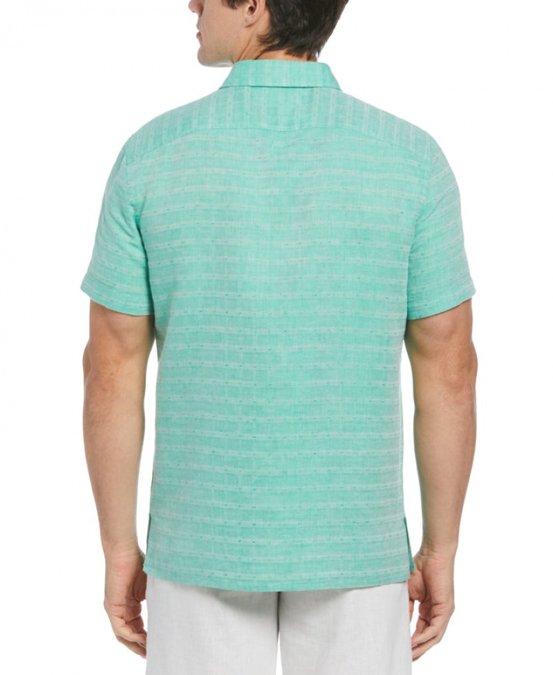 Perry Ellis NEW! Linen Blend Textured Shirt Deep Mint | 623XVDNFQ