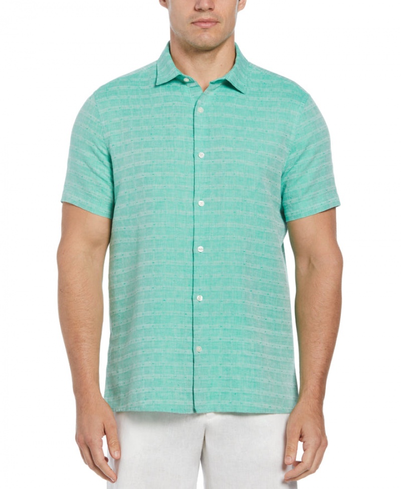 Perry Ellis NEW! Linen Blend Textured Shirt Deep Mint | 623XVDNFQ