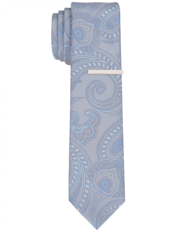 Perry Ellis NEW! Mazzi Paisley Slim Tie Silver | 804FGOJKV