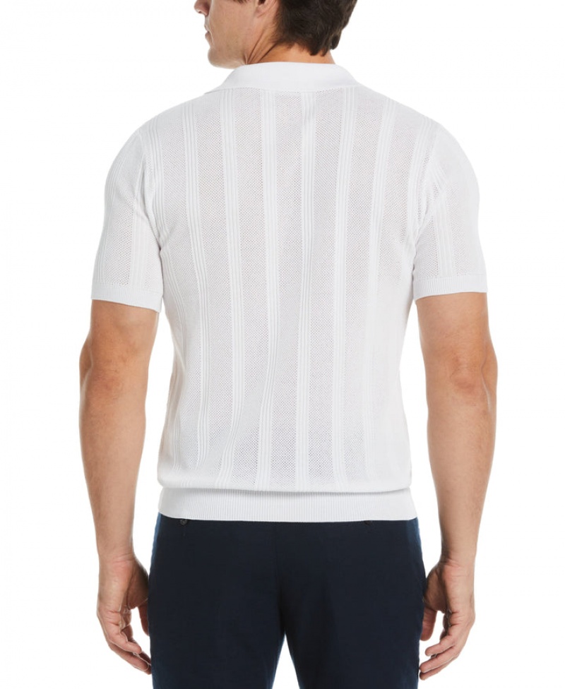 Perry Ellis NEW! Mesh Stripe Polo Sweater Bright White | 867NMYSAI