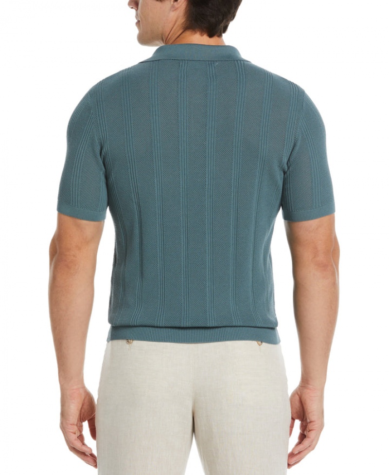 Perry Ellis NEW! Mesh Stripe Polo Sweater Goblin Blue | 758OAMKQU