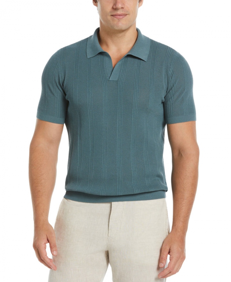 Perry Ellis NEW! Mesh Stripe Polo Sweater Goblin Blue | 758OAMKQU