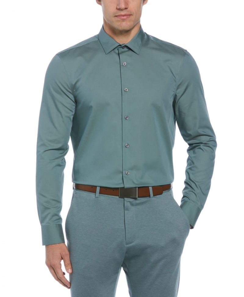 Perry Ellis NEW! Non-Iron Twill Solid Shirt Goblin Blue | 436QZBIOH