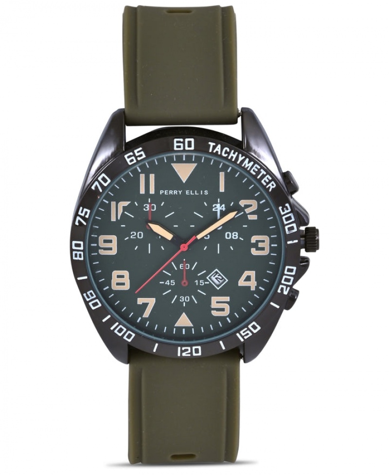 Perry Ellis NEW! Olive Silicone Strap Sport Watch Olive | 687UDJKRM