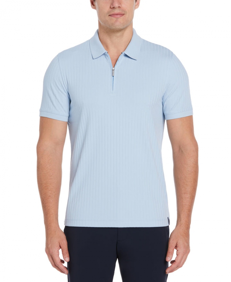 Perry Ellis NEW! Quarter Zip Ribbed Polo Cerulean | 915GUWORS