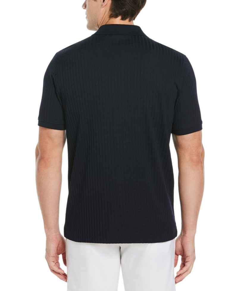 Perry Ellis NEW! Quarter Zip Ribbed Polo Dark Sapphire | 781DWPCMS