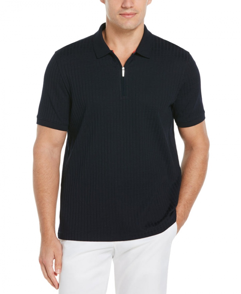 Perry Ellis NEW! Quarter Zip Ribbed Polo Dark Sapphire | 781DWPCMS