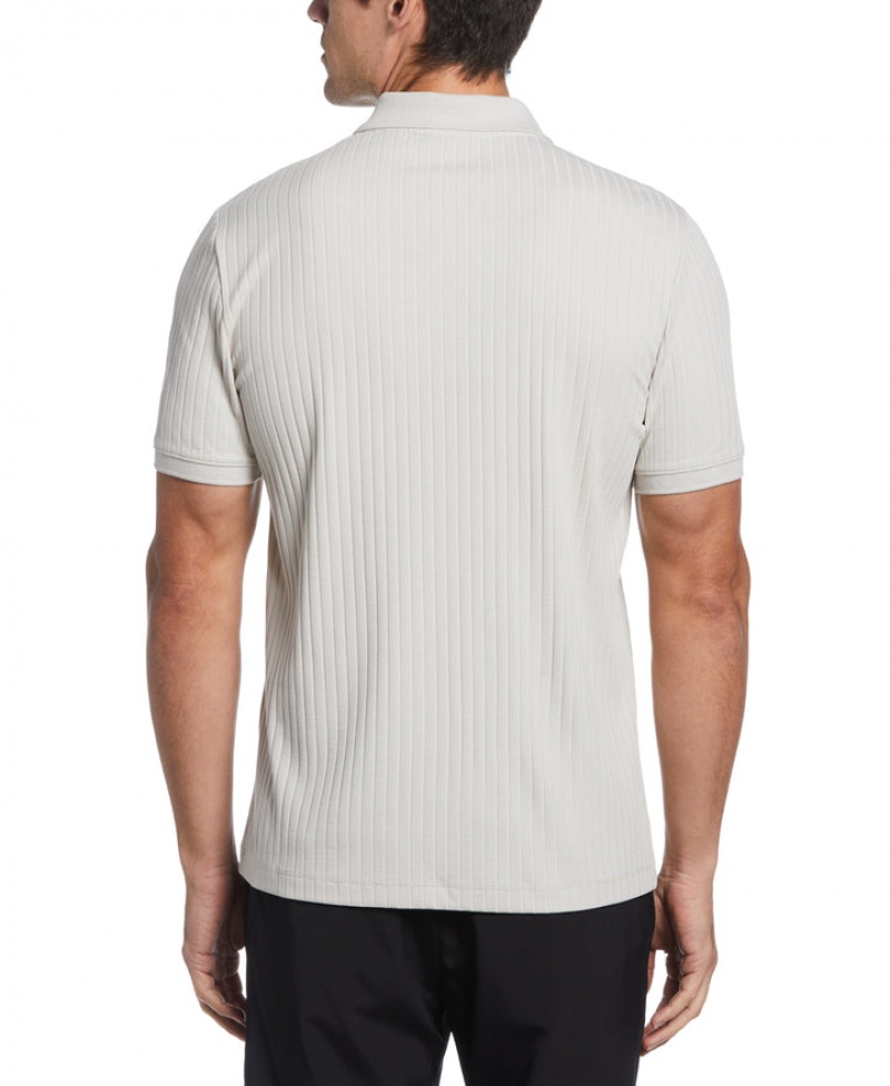 Perry Ellis NEW! Quarter Zip Ribbed Polo Light Heather Grey | 134CKJHMX