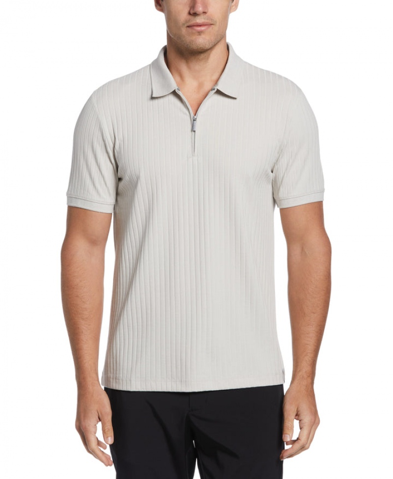 Perry Ellis NEW! Quarter Zip Ribbed Polo Light Heather Grey | 134CKJHMX