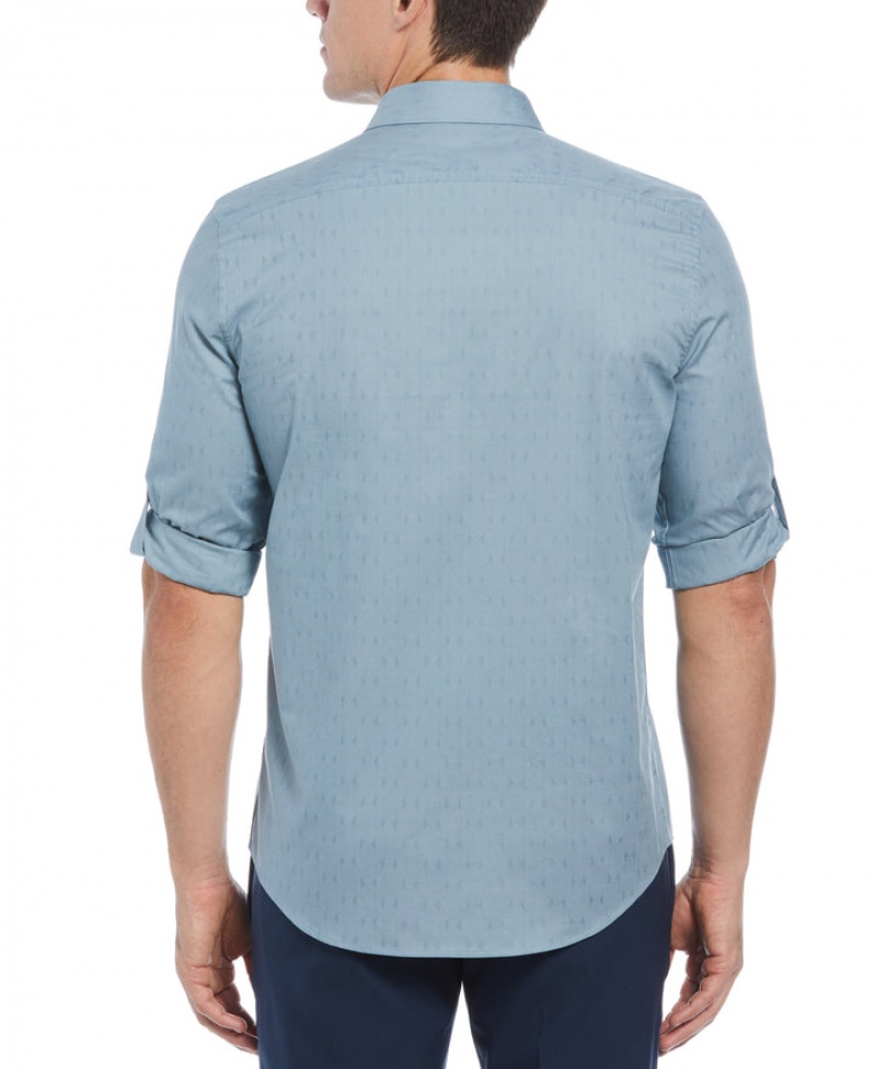 Perry Ellis NEW! Rolled Sleeve Cotton Shirt Citadel | 638GVTJFH