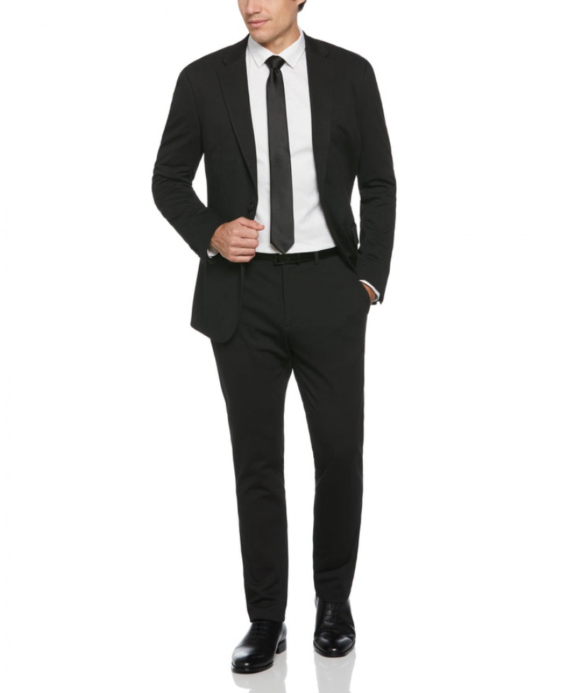 Perry Ellis NEW! Slim Fit Black Solid Knit Suit Black | 158EOITKY